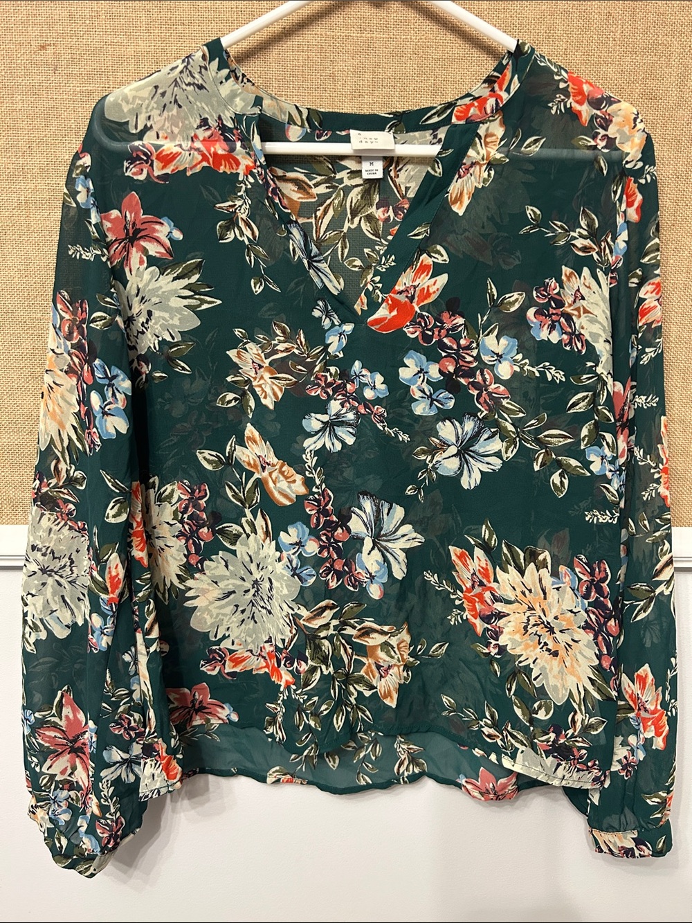 a new day Dark Green Floral V-Neck Blouse